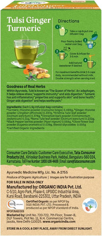 ORGANIC INDIA Tulsi Ginger Turmeric Tea, 25 Tea Bags
