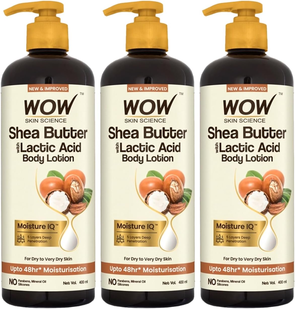 Wow Skin Science Shea Butter With Lactic Acid Body Lotion 400ml Pack Of 3