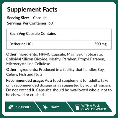 Ambrosial Berberine HCL Capsules - Herbal Diabetes Care, 500mg, 60 Count