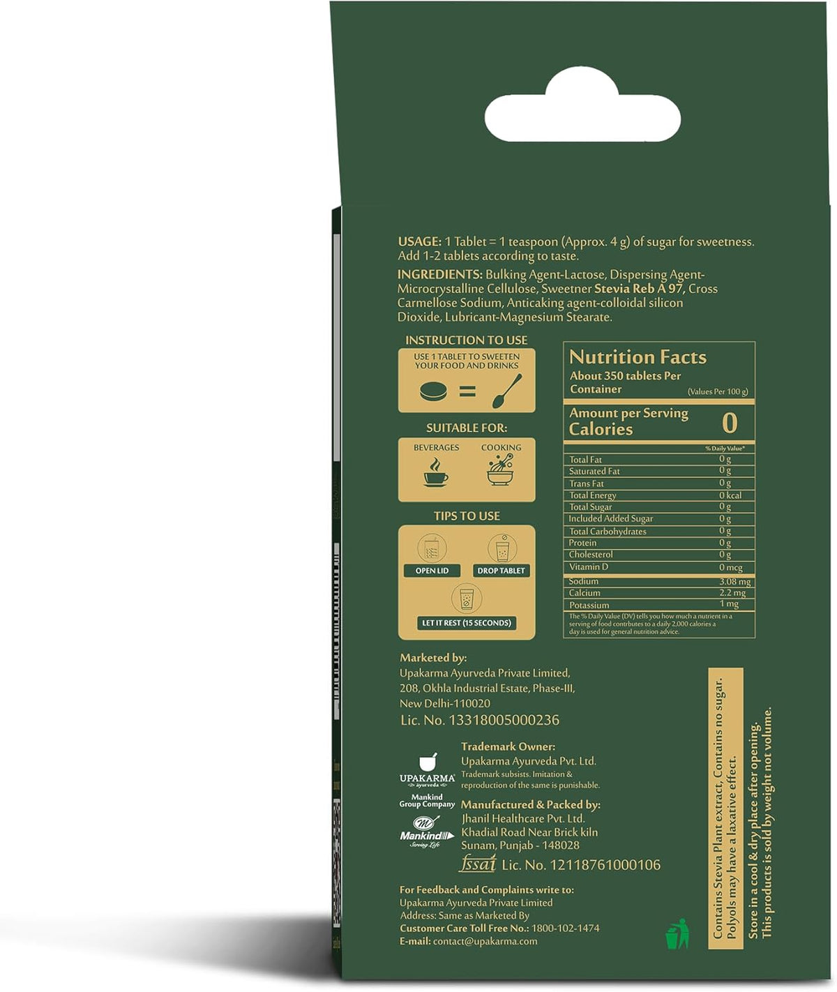 Upakarma Stevia Tablets - Herbal & Ayurvedic Sweetener, 350 Count - Image 3