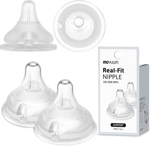 Moyuum 02 pcs Real-Fit Baby Bottle Nipple – Soft, Premium Material, Anti-Colic Air Valve, Safe & BPA-Free, Mom-Designed Comfort Support level 0+ months (Stage 0)