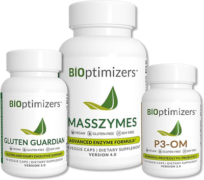 BiOptimizers Complete Gut Health Bundle - P3-OM, Gluten Guardian, MassZymes, 270 Capsules