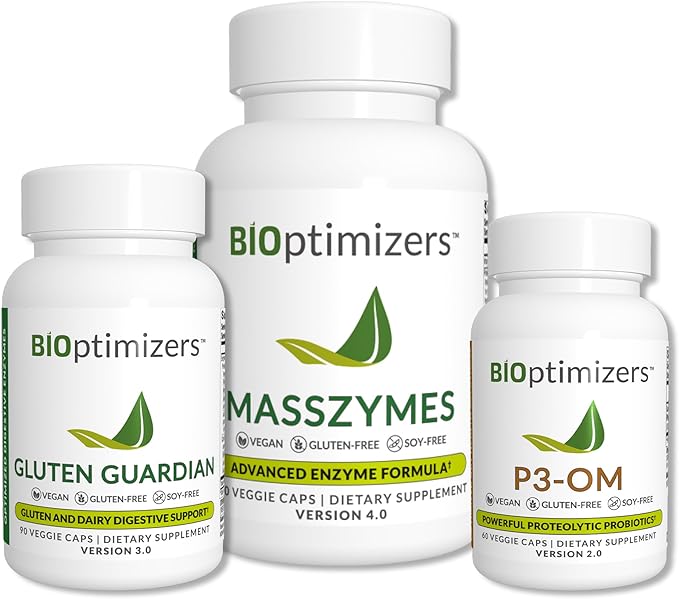 BiOptimizers Complete Gut Health Bundle - P3-OM, Gluten Guardian, MassZymes, 270 Capsules