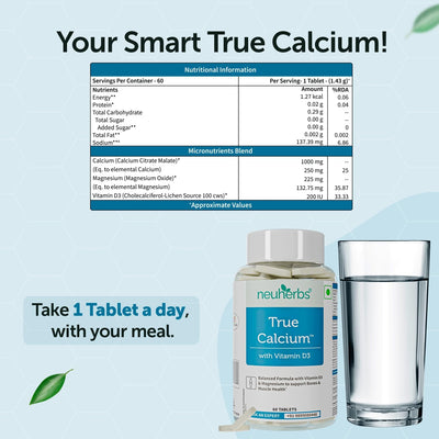 Neuherbs True Calcium 1000mg Supplement - Vegan Tablets, 60 Count - Image 2