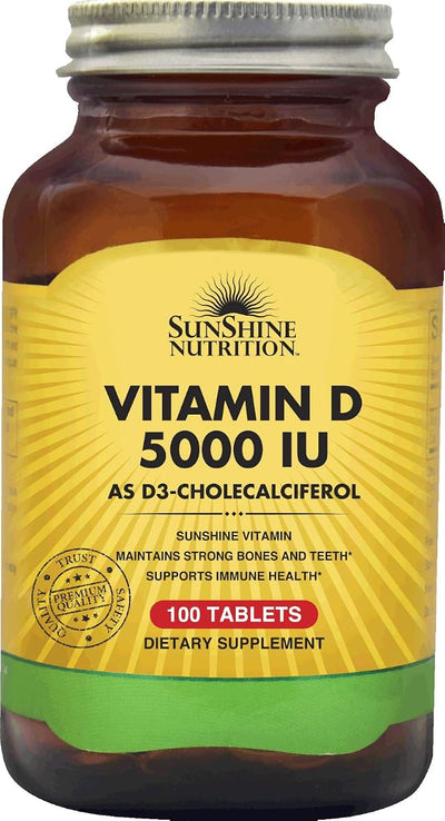 Sunshine Nutrition Vitamin D 5000 IU Tablets - 100 Count