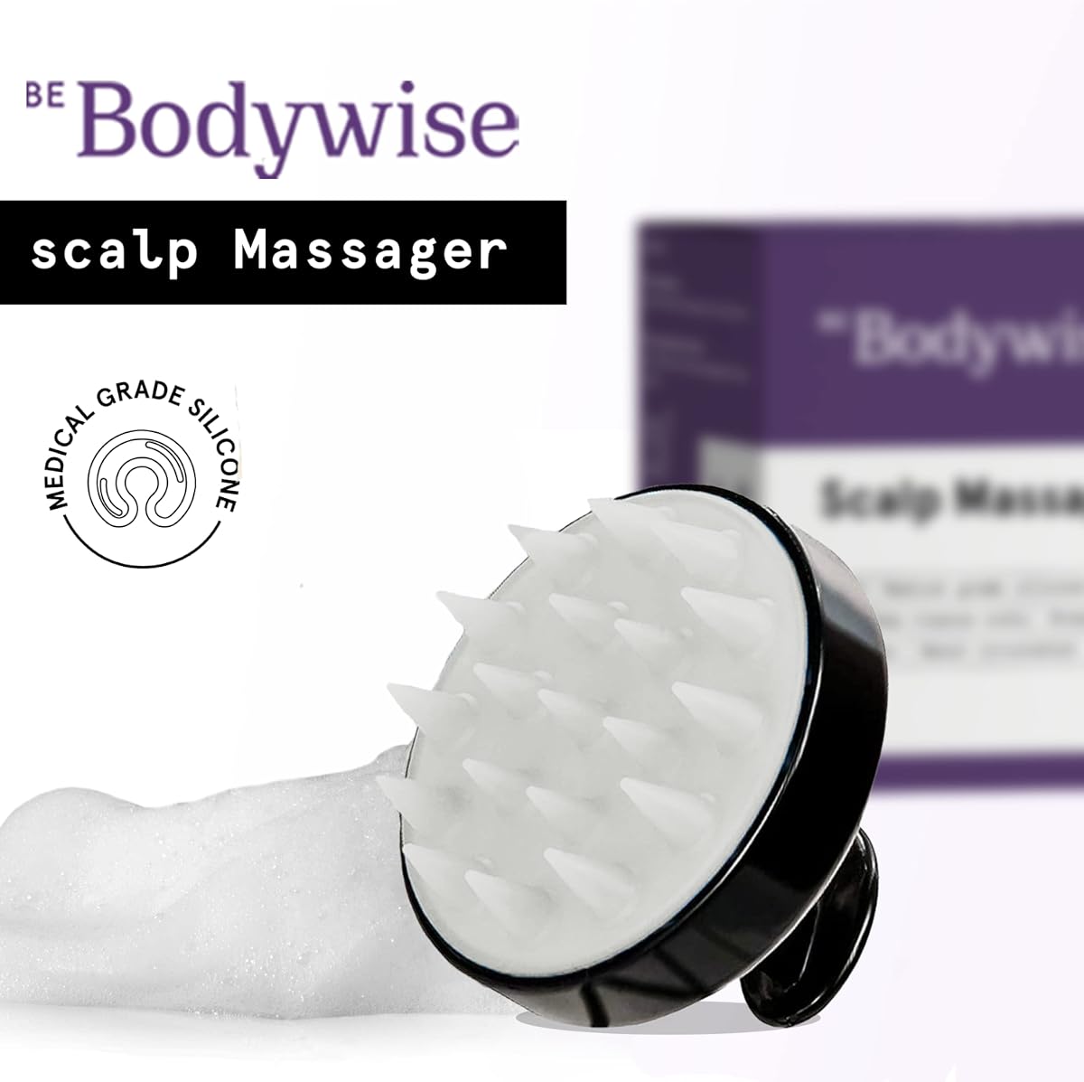 Be Bodywise Hair Scalp Massager Shampoo Brush with Soft Silicone Bristles - Black - Image 2