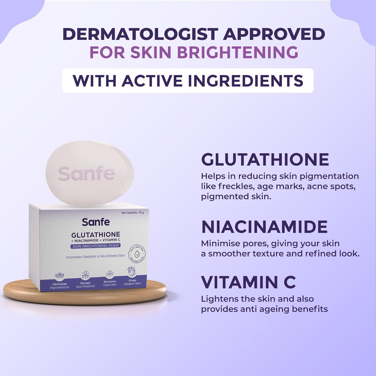 Sanfe Brightening Soap with Glutathione, Niacinamide & Vitamin C - 75g - Image 4