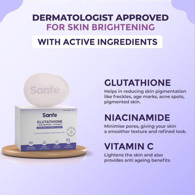 Sanfe Brightening Soap with Glutathione, Niacinamide & Vitamin C - 75g - Image 4