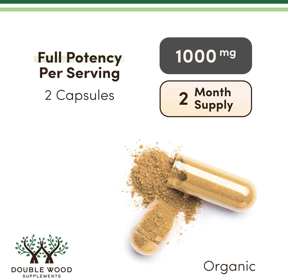 Doublewood Lions Mane Mushroom Supplement - 120 Capsules - Image 3