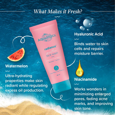 AQUALOGICA Radiance+ Smoothie Face Wash - Watermelon & Niacinamide, 100ml - Image 3