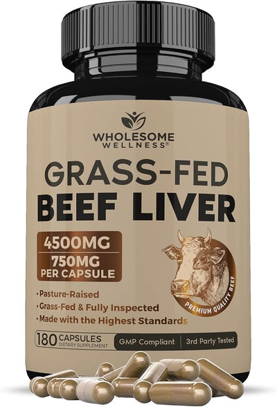 Wholesome Grass Fed Beef Liver Capsules - Vitamins & Minerals, 180 Capsules