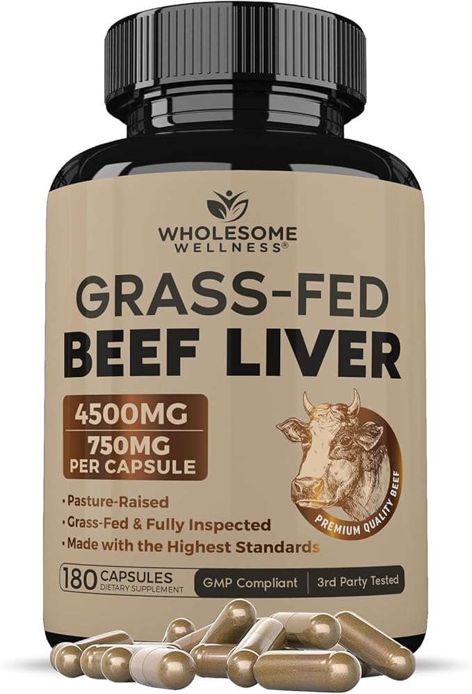 Wholesome Grass Fed Beef Liver Capsules - Vitamins & Minerals, 180 Capsules