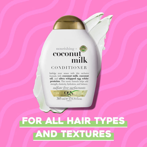 OGX Nourishing Coconut Milk Conditioner (1x 384.5ml), Hydrating and Revitalising Hair Conditioner for Dry, Damaged Hair, Enriched with Coconut Oil and Amino Acids for Soft, Smooth Strands