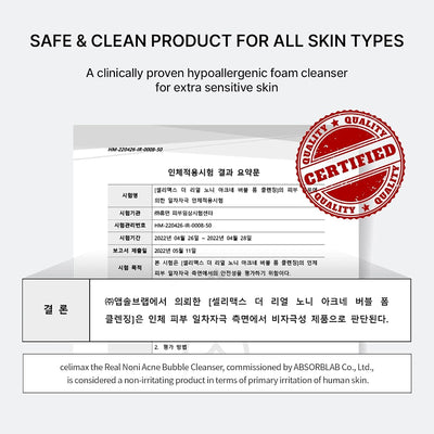CELIMAX Noni Acne Bubble Cleanser - Mild Formula Face Wash, 155ml - Image 5