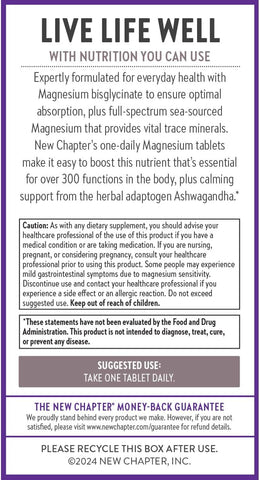 New Chapter Magnesium + Ashwagandha Supplement, 30 Capsules