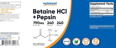 Nutricost Betaine HCl + Pepsin Capsules, 790mg - 240 Count - Image 8