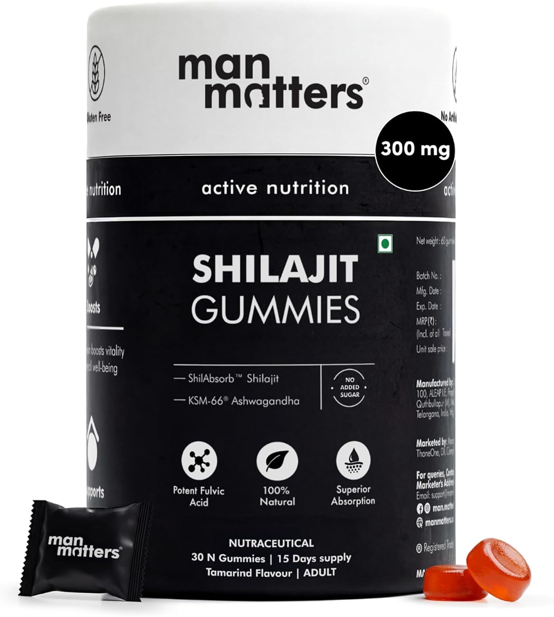 Man Matters Pure Himalayan Shilajit Gummies with KSM-66 Ashwagandha, 60 Gummies