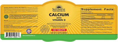 Sunshine Nutrition Calcium with Vitamin D3 - Gluten-Free Tablets, 100 Count - Image 2
