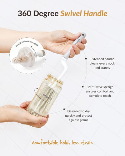 Moyuum Silicone Baby Bottle Cleaning Brush Set - 360° Rotating Handle, Beige - Image 5
