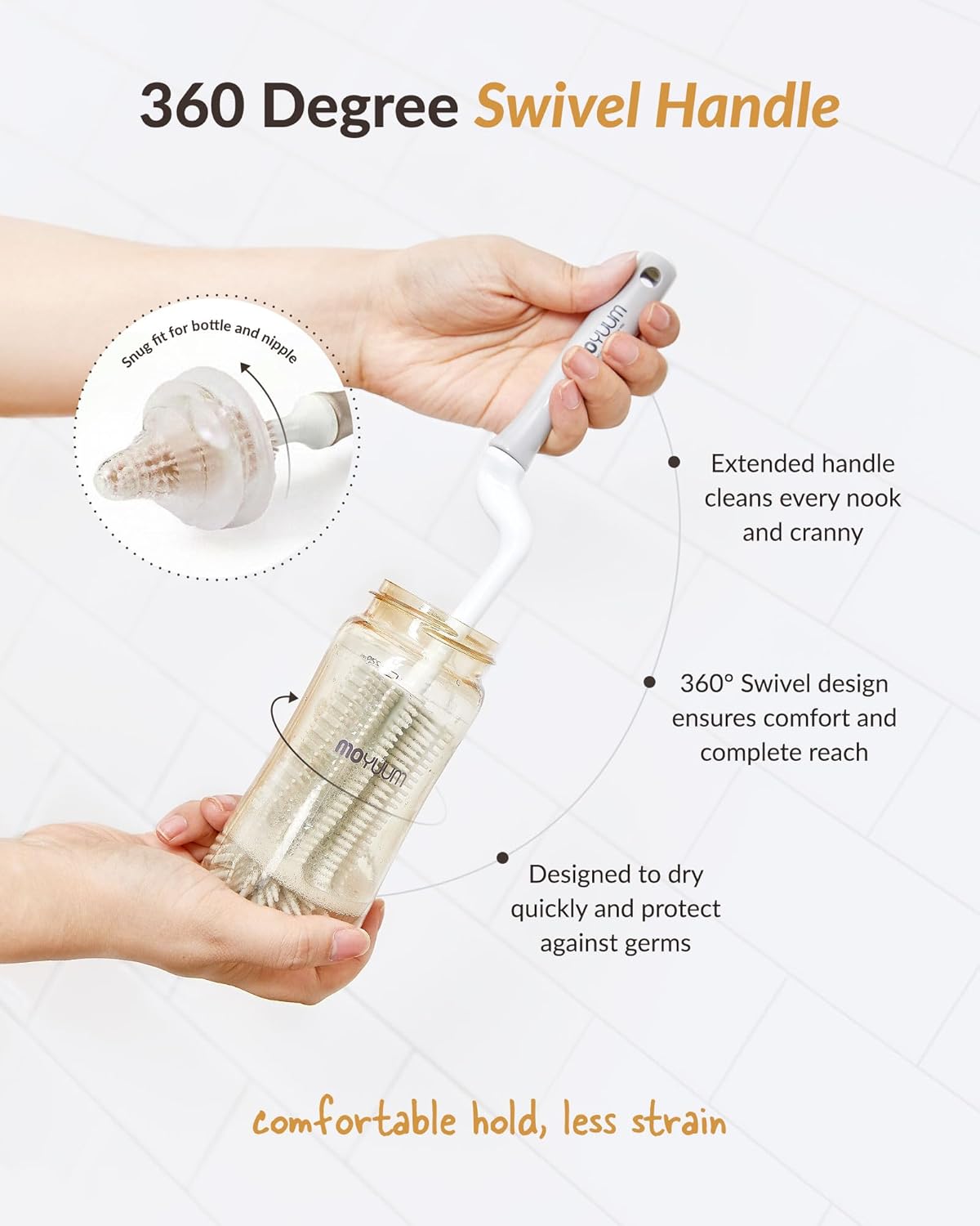 Moyuum Silicone Baby Bottle Cleaning Brush Set - Grey - Image 5