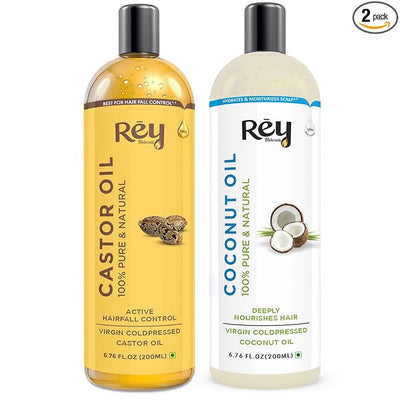 Rey Naturals Cold Pressed Castor & Virgin Coconut Hair Oil - 200ml + 200ml