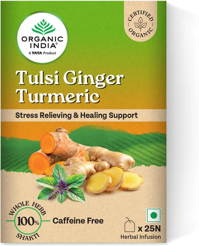 ORGANIC INDIA Tulsi Ginger Turmeric Tea, 25 Tea Bags