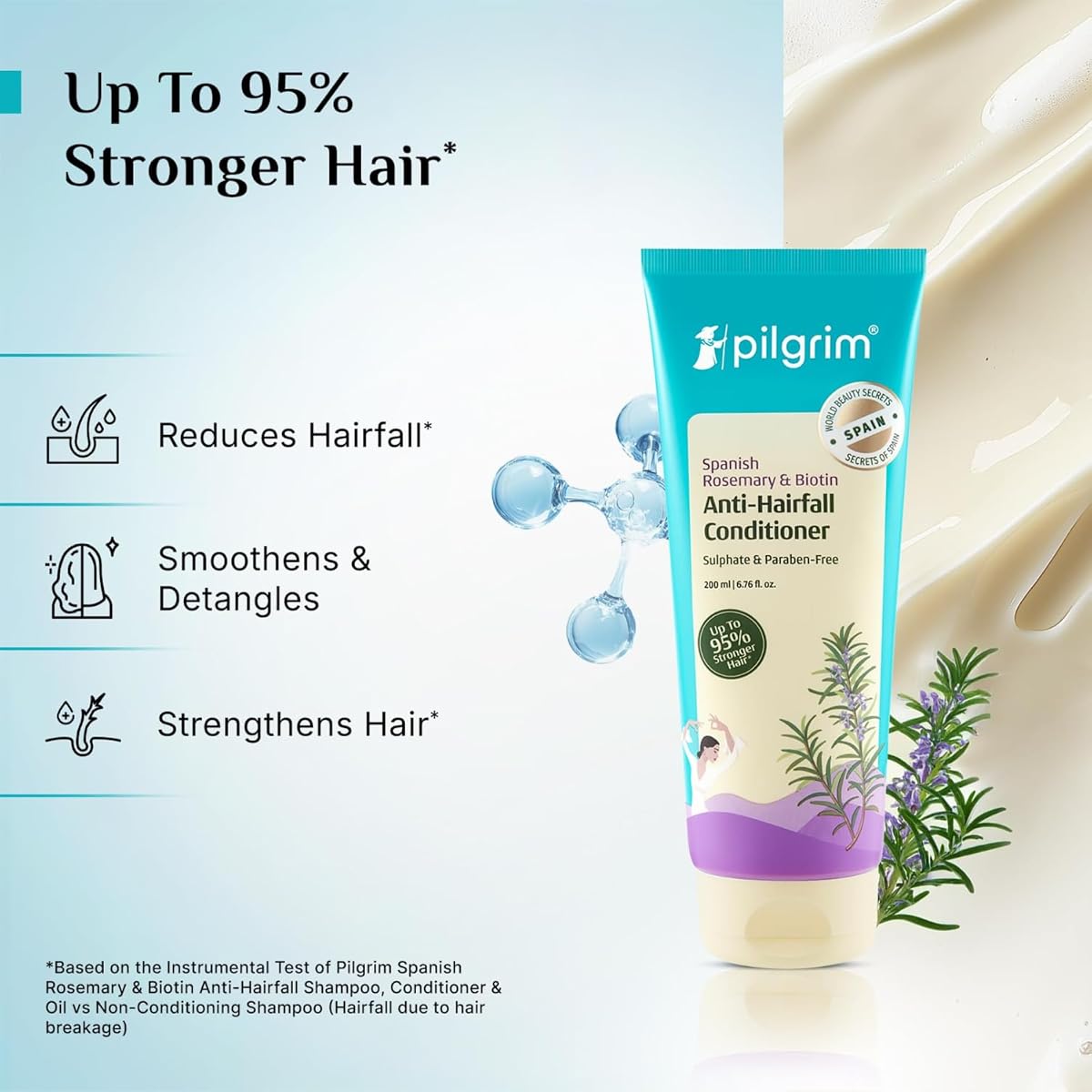 Pilgrim Spanish Rosemary & Biotin Anti-Hairfall Conditioner, 200ml - Image 3