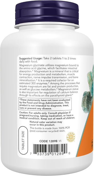 NOW Foods Magnesium Glycinate - Chelated for Absorption, 100 mg, 180 Tablets - Image 3