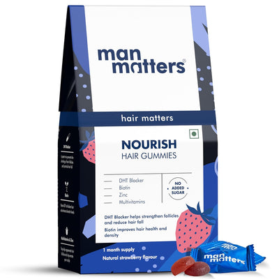 Man Matters Biotin Hair Gummies - Strawberry Flavour, 100% Vegan, No Added Sugar, 30 Count