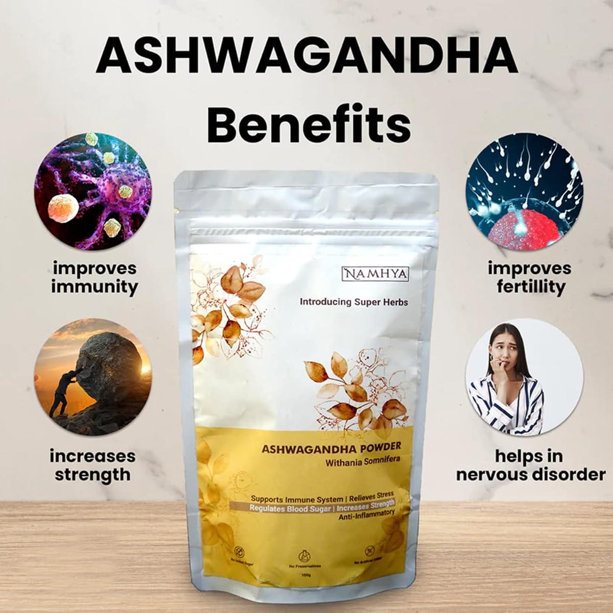 Namhya Ashwagandha Powder - Herbal Ayurvedic Adaptogen 100g - Image 3