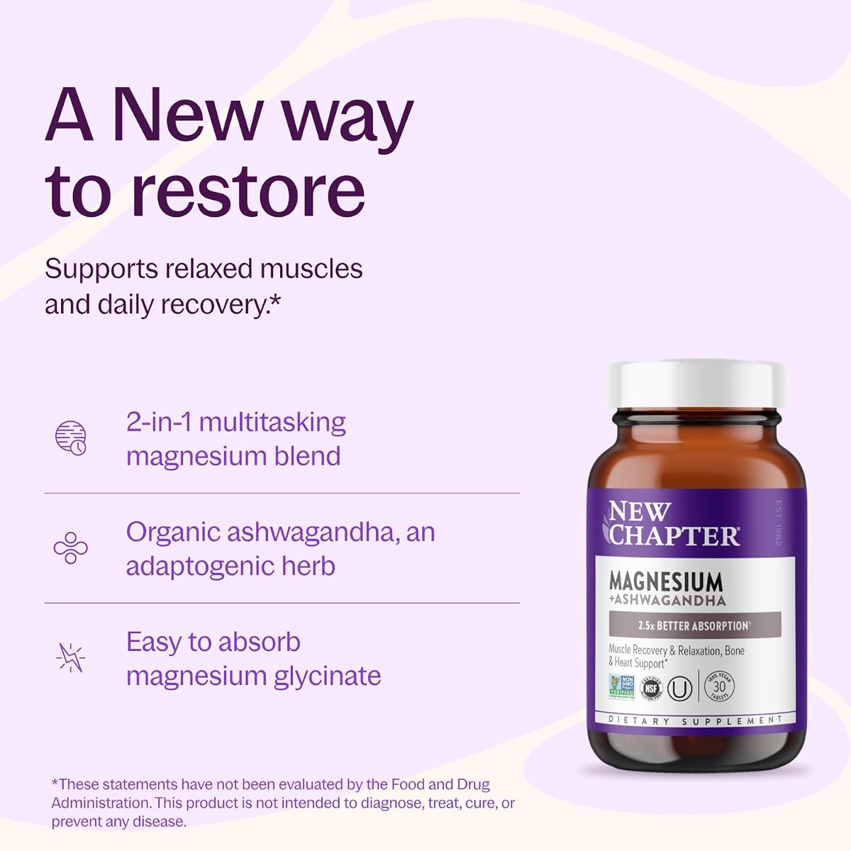 New Chapter Magnesium + Ashwagandha Supplement - 30 Capsules - Image 2