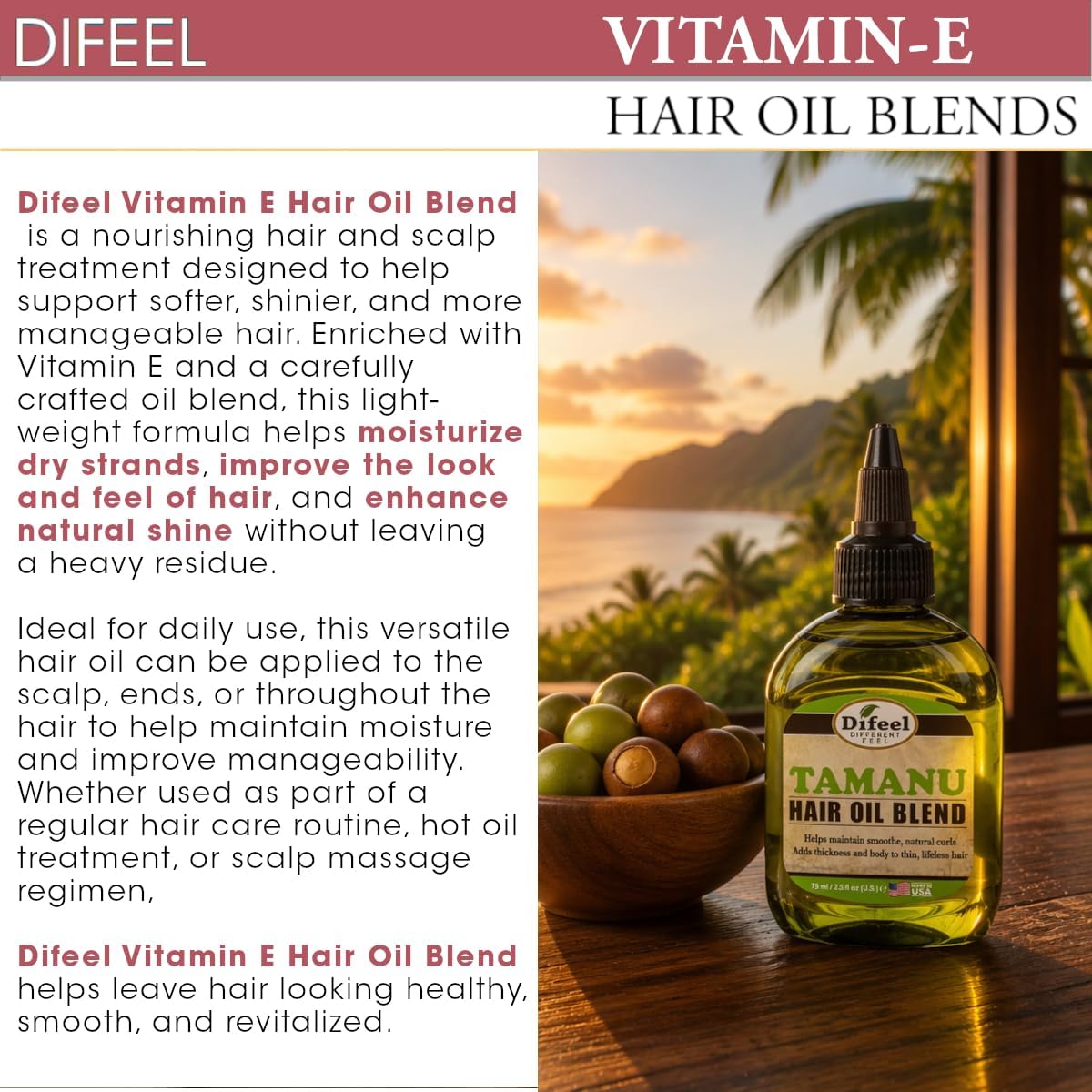 Difeel Premium Natural Hair Oil - Vitamin E, 75ml - Image 4