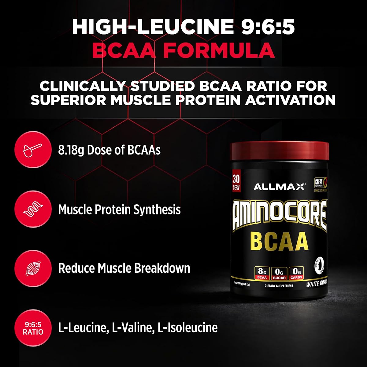 Allmax Aminocore BCAA Powder - White Grape Flavour, 315g - Image 2