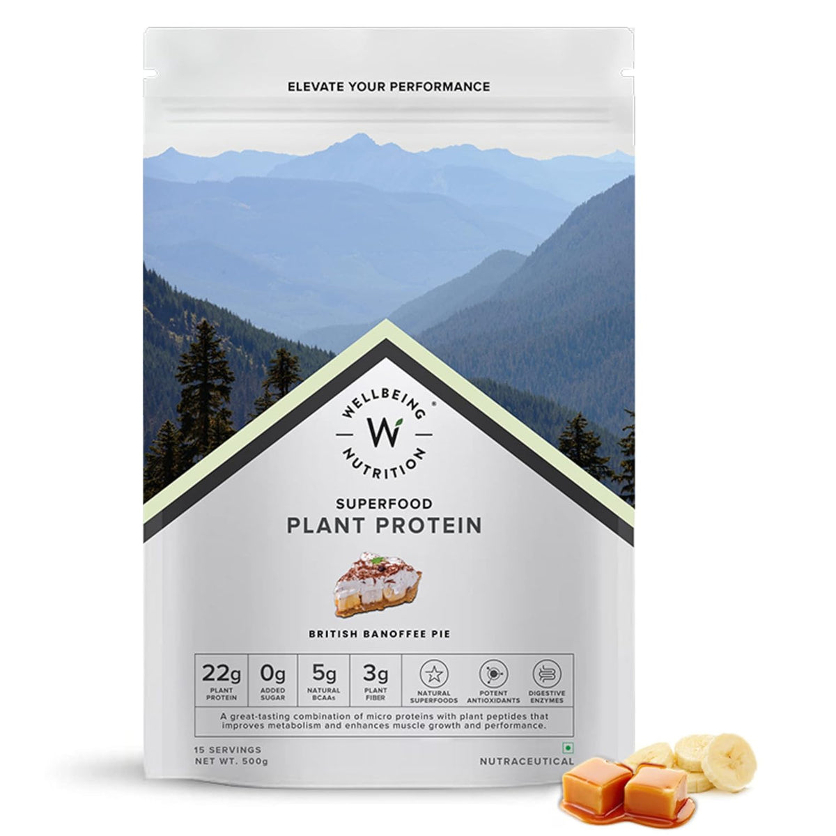 Wellbeing Nutrition Organic Vegan Plant Protein Isolate Powder - British Banoffee Pie Flavour, 500g