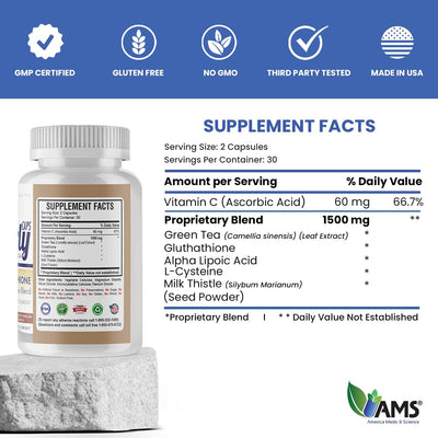 America Medic & Science Beauty Supplements - Glutathione 1500mg Capsules, 60 Pack - Image 2