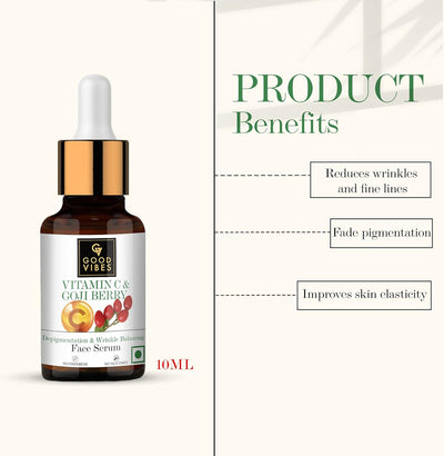 Good Vibes Vitamin C & Goji Berry Face Serum - Depigmentation & Wrinkle Balance, 10ml - Image 2