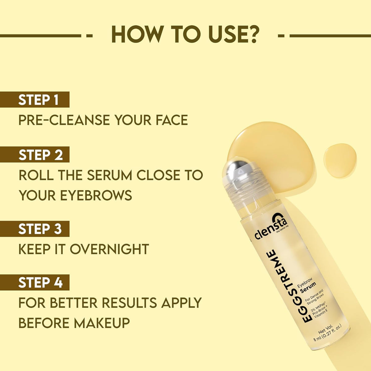 Clensta Eggstreme Eyebrow Serum - Hair Growth Formula, 8 ml - Image 5