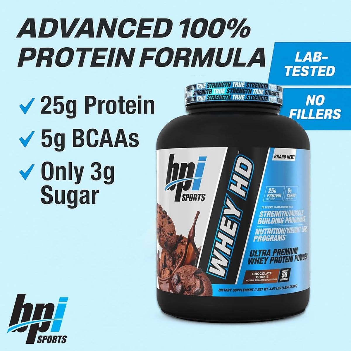 BPI Sports Nutrition Whey HD - Chocolate Cookies 4.1 lb 50 Servings - Image 3