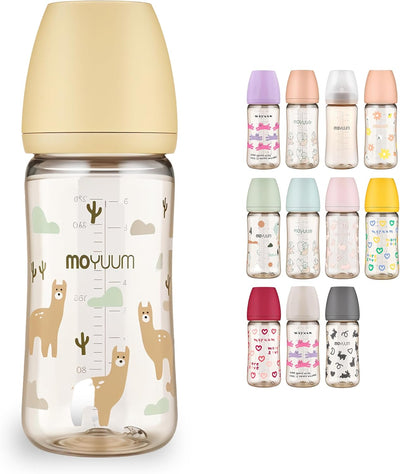 Moyuum PPSU All-in-One Feeding Baby Bottle with Nipple - Anti Colic, BPA Free, 270ml, Liama Edition - Beige