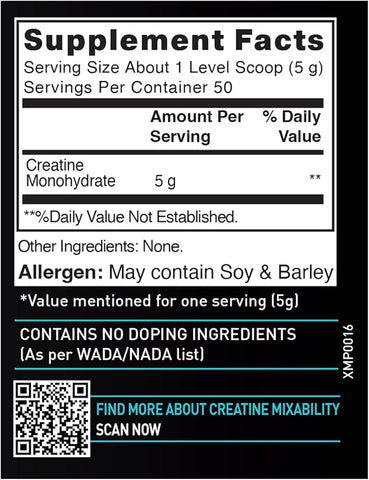 كرياتين أحادي الهيدرات من MuscleBlaze (بدون نكهة، 0.55 رطل / 250 جم) 50 حصة