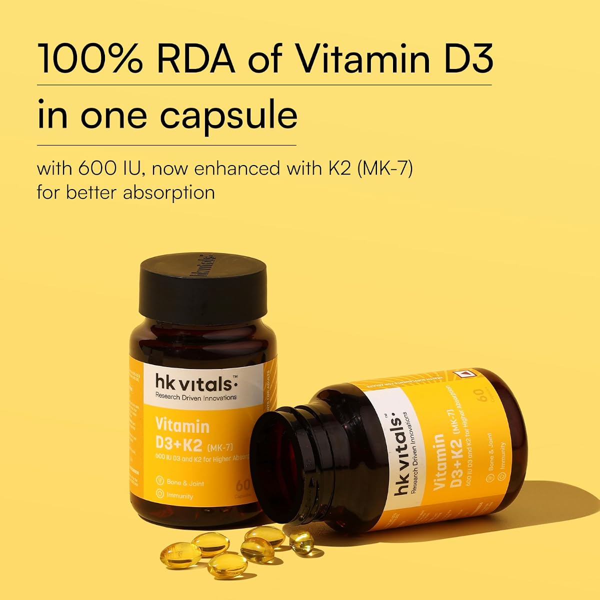 HK Vitals Vitamin D3 600 IU Capsules with Sunflower Oil - 60 Count - Image 4