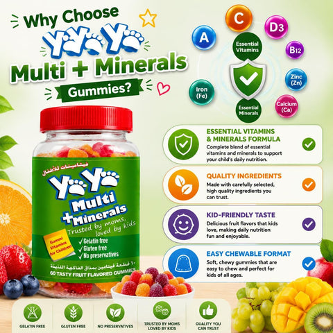YAYA MULTI + MINERALS for children, Bottle of 60 Tasty Fruit Flavored Gummies
