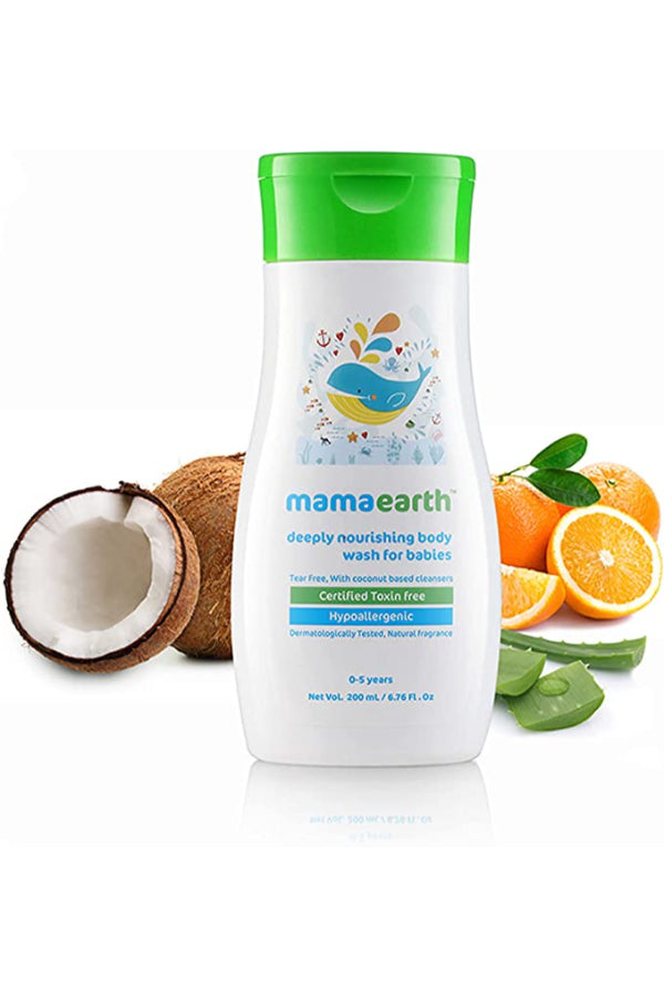 Mamaearth Deeply Nourishing Body Wash For Babies, 200ml Tear Free Coconut Based Cleansers & Vitamin E