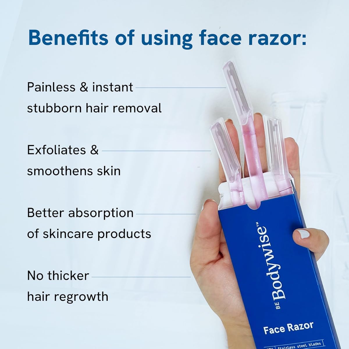 Be Bodywise Reusable Face Razor - Stainless Steel Blades, Firm Grip, Pack of 3 - Image 2