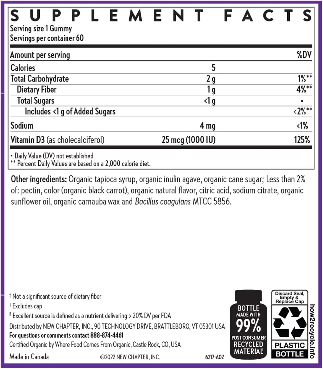 New Chapter Organic Vitamin D3+ Gummies - 1000 IU - 60 Count - Image 6