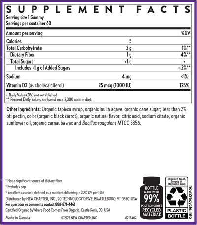 New Chapter Organic Vitamin D3+ Gummies - 1000 IU - 60 Count - Image 6