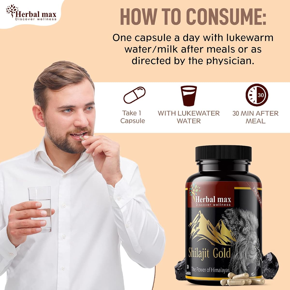 Herbal Max Herbal & Ayurvedic Shilajit Gold Extract Capsules - 800mg, 30 Count, Pack of 3 - Image 6