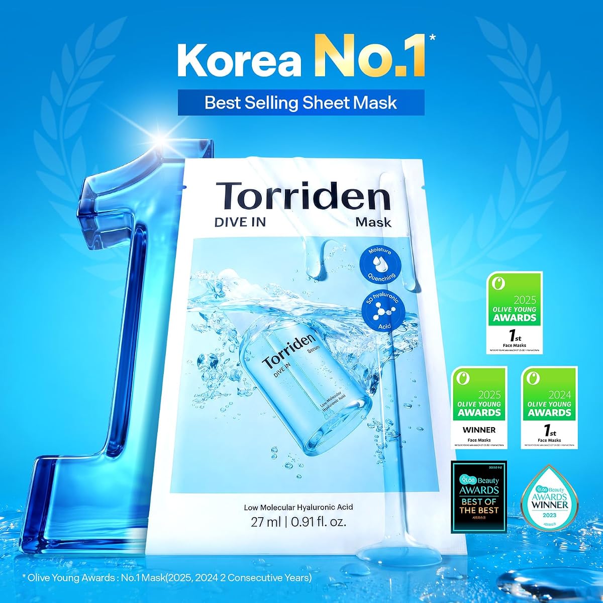 Torriden Dive In Sheet Mask with Low Molecular Hyaluronic Acid - 27ml x 10 Pack - Image 3