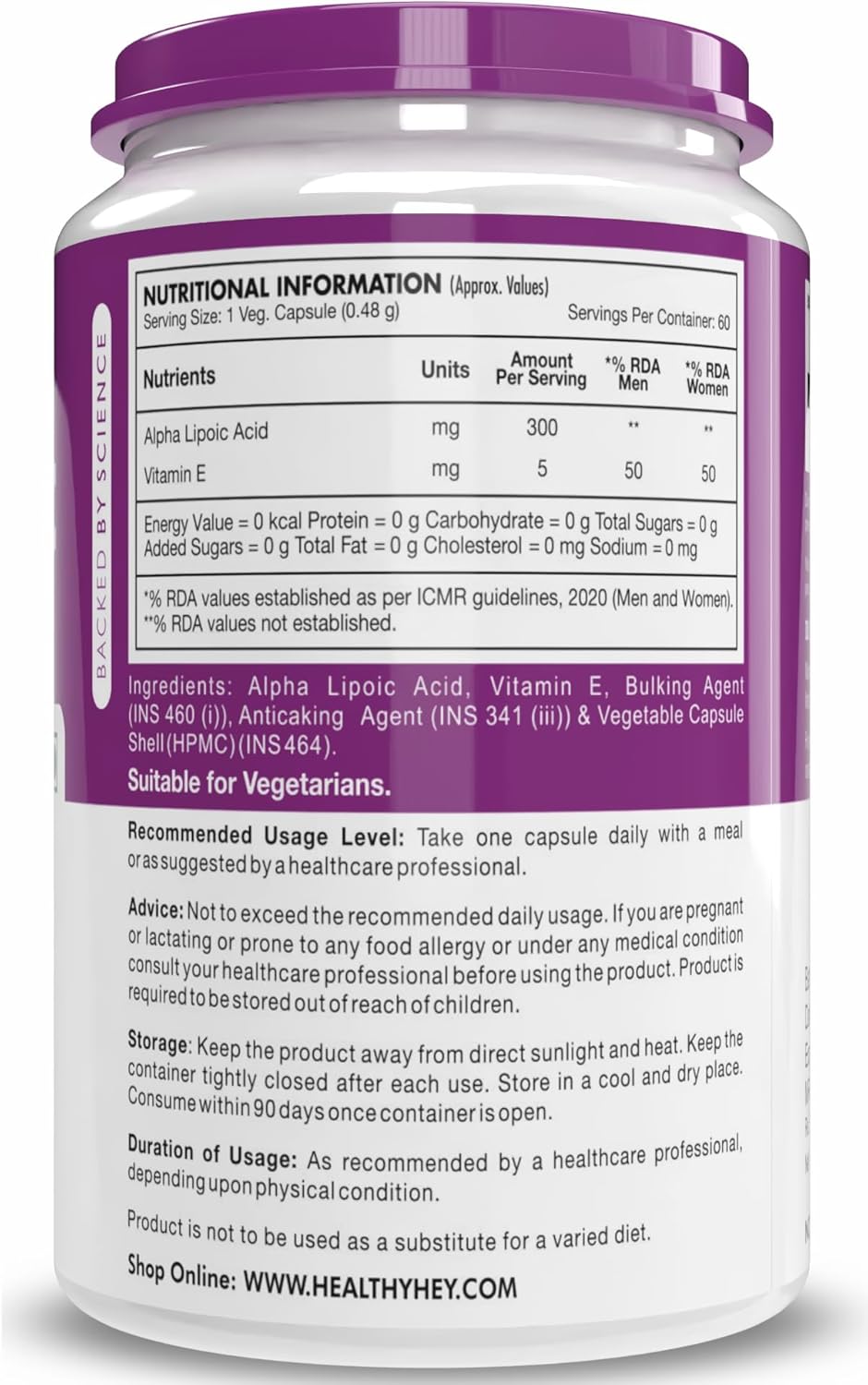 HealthyHey Alpha Lipoic Acid - 60 Veg. Capsules, Gluten Free & Non-GMO - Image 2