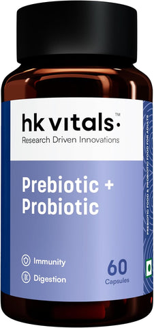 HK vitals Pre & Probiotics (60 Capsules) | With CFU & 100mg Prebiotics | Improves Digestion & Immunity